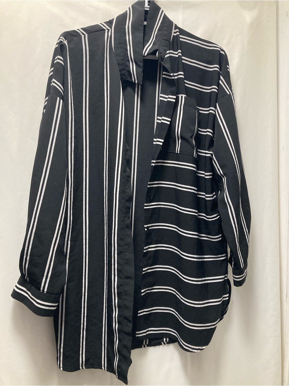 Striped Black & White Button-Front Blouse